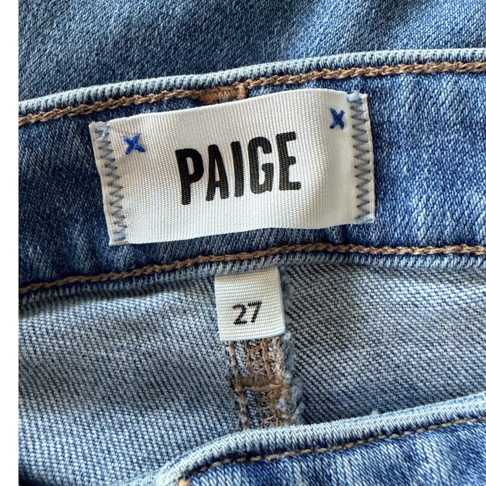 Paige Cindy High Rise Straight Leg Jeans Medium Wash Raw Hem Blue Size 27 - Picture 6 of 8